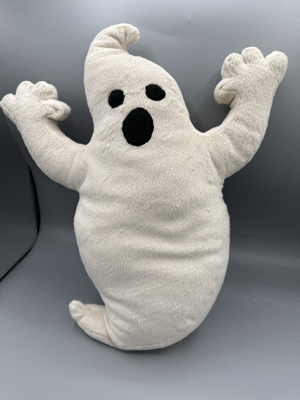 Halloween Ghost Plush Pillow 13” White Black Spooky Cute Raised Arms Decor